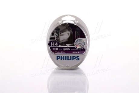 Лампа накаливания H4VisionPlus12V 60/55W P43t-38, PHILIPS 12342VPS2 (фото 1)