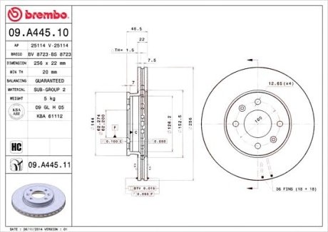 Гальмівний диск Brembo 09.A445.10 (фото 1)