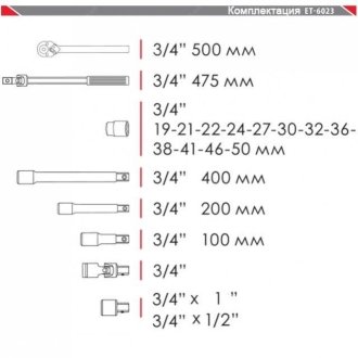 Профессиональный набор инструмента 3/4", 20 ед (гол. 19-50 мм) пластиковый кейс Intertool ET-6023 (фото 1)