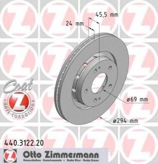 Диск тормозной Zimmermann, Лансер, Аутлендер Otto Zimmermann GmbH 440.3122.20
