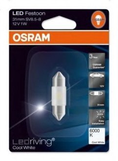 Лампа вспомогат. освещения C5W 12V 0,5W SV8.5-8.5 6000K 1шт.blister, OSRAM 6431CW (фото 1)