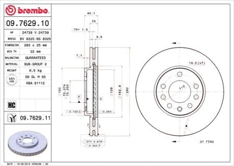 Гальмівний диск Brembo 09.7629.10 (фото 1)