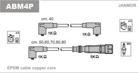 Комплект дротів запалювання Audi 100 2.2/2.3 (кат. М4-М4, свічки М4-М4) JanMor ABM4P
