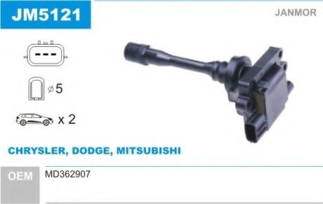 Котушка запалювання Mitsubishi Carisma 1.6I 16V 95-06 JanMor JM5121 (фото 1)