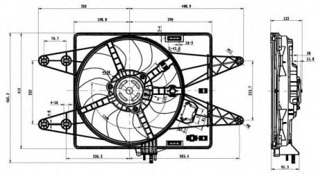 Вентилятор радиатора Fiat Doblo 1.9D 01- (с диффузором) NRF 47430