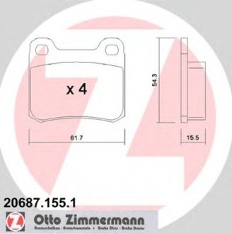 Колодки тормозные Otto Zimmermann GmbH 20687.155.1 (фото 1)