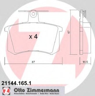 Колодки гальмівні дискові, к-кт 4D0698451F ZIMMERMANN Otto Zimmermann GmbH 21144.165.1