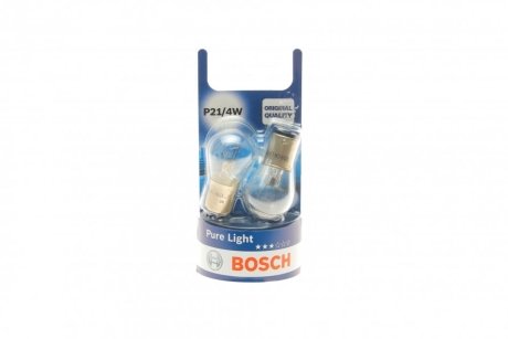 Лампа розжарювання P21/4W 12V 21/4W PURE LIGHT (blister 2шт) (вир-во) Bosch 1987301015 (фото 1)