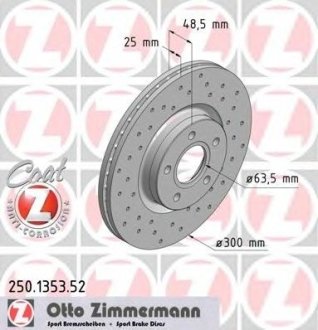 Диск тормозной Otto Zimmermann GmbH 250.1353.52 (фото 1)