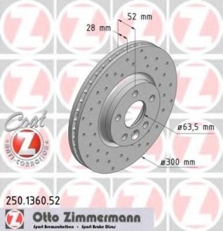 Диск тормозной Sport Otto Zimmermann GmbH 250.1360.52 (фото 1)
