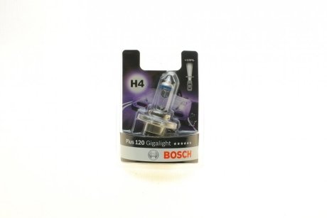 Лампа накаливания H4 12V 60/55W P43t GigaLight +120 (blister 1шт) Bosch 1987301109 (фото 1)