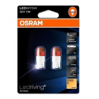 Лампа светодиодная w5w 12v-1w (w2,1x9,5d) led 2000k orange (блистер 2шт.) - OSRAM 2855YE-02B (фото 1)