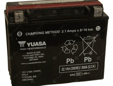 Акумулятор гелевий 21Ah 350A YTX24HL-BS YUASA YTX24HL-BS (CP) (фото 1)
