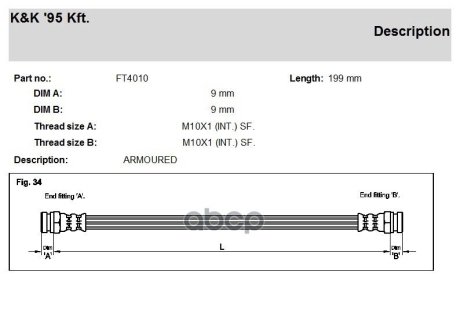 Гальмівний шланг Citroen Ax Xsara ZX ZX Break 86-2005 R L K&K FT4010 (фото 1)