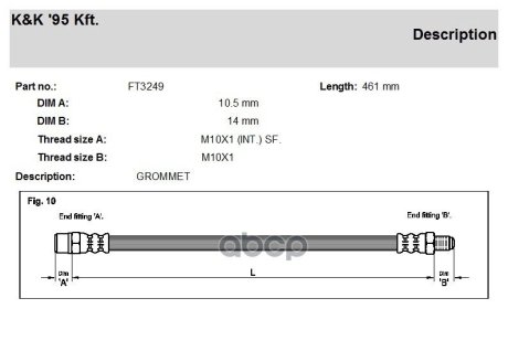 Тормозной шланг Volvo 440,460,480 88-96 F L&R K&K FT3249 (фото 1)