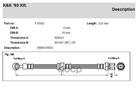 Тормозной шланг Daewoo Leganza F L&R K&K FT0603 (фото 1)
