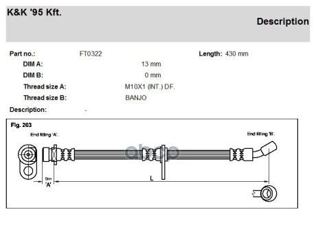 K K HONDA Шланг тормозной задн. прав. Prelude V K&K FT0322 (фото 1)