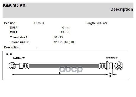 Гальмівний шланг HONDA/MAZDA K&K FT3503