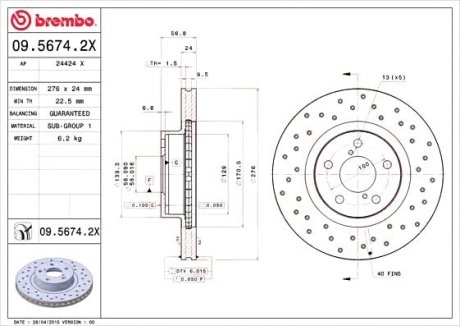 Тормозной диск XTRA Brembo 09.5674.2X (фото 1)