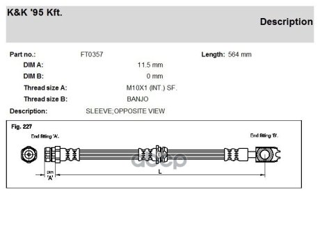 Шланг торм. передний K&K FT0357 (фото 1)