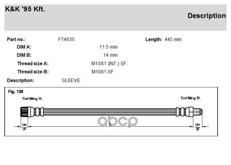 Тормозной шланг RENAULT K&K FT4635 (фото 1)