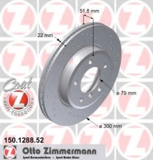 Диск тормозной ZIMMERMANN Otto Zimmermann GmbH 150.1288.52
