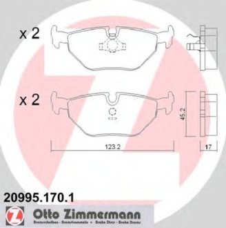 Тормозные колодки зад BMW E34 18-40i/E32 30-50i Otto Zimmermann GmbH 209951701 (фото 1)