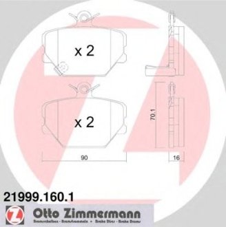 Колодки тормозные (передние) Smart 0.6/0.7/1.0i/0.8cdi (Bosch) Otto Zimmermann GmbH 219991601