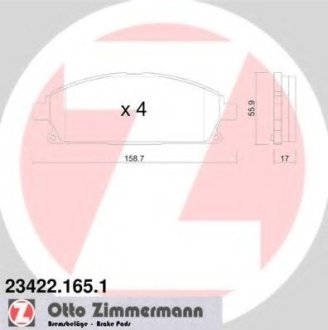 Колодки гальмівні дискові, к-кт 410601W485 Otto Zimmermann GmbH 234221651 (фото 1)