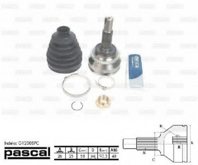 Шрус наружн (к-т) 25x58x26 abs 48 TOYOTA AVENSIS ADT25/AZT25/CDT250/ZZT25 2003-2008 PASCAL G12088PC