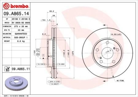 Гальмівний диск Brembo 09.A865.11