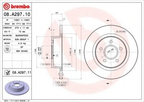 Гальмівний диск Brembo 08.A297.11 (фото 1)