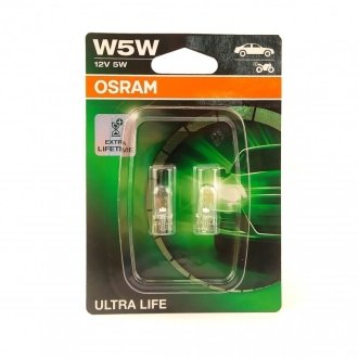 Лампа накалу W5W 12V 5W W2,1x9,5d Ultra Life (blister 2шт) (вир-во) OSRAM 2825ULT02B