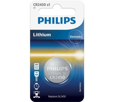 Батарейки кнопочные, литиевые PHILIPS CR2450/10B (фото 1)