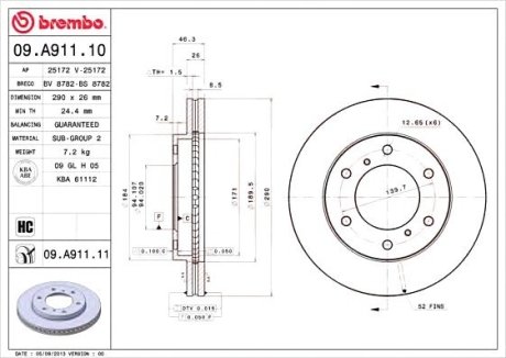 Диск тормозной Brembo 09.A911.11 (фото 1)