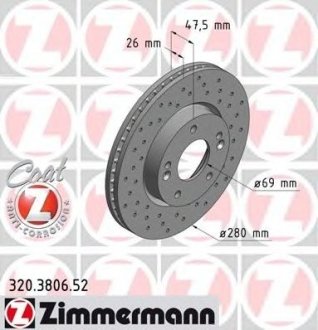 Диск тормозной ZIMMERMANN 320.3806.52 Otto Zimmermann GmbH 320380652
