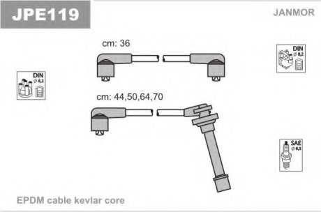 Комплект проводов высоковольтных Nissan Primera 1.6 16V, Sunny 1.4,1.6 16V 90- JanMor JPE119 (фото 1)