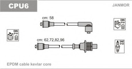 Комплект проводов зажигания Peugeot 205,305,309 1.6/1.9 86-88 JanMor CPU6 (фото 1)