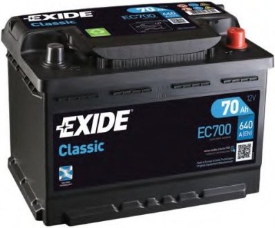 Стартерна акумуляторна батарея; Стартерна акумуляторна батарея EXIDE EC700 (фото 1)