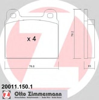Комплект гальмівних колодок, дискове гальмо Otto Zimmermann GmbH 200111501