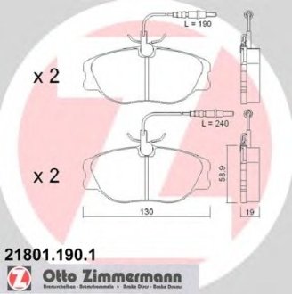 Комплект гальмівних колодок, дискове гальмо Otto Zimmermann GmbH 218011901 (фото 1)