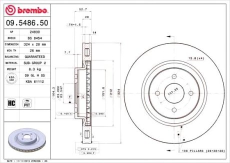 Тормозной диск - Brembo 09548650 (фото 1)