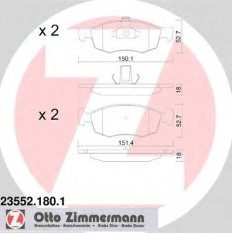 Комплект тормозных колодок, дисковый тормоз Otto Zimmermann GmbH 235521801