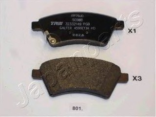 Комплект тормозных колодок, дисковый тормоз Japan Parts PA801AF