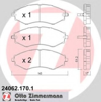 Комплект гальмівних колодок, дискове гальмо Otto Zimmermann GmbH 240621701