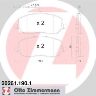 Комплект гальмівних колодок, дискове гальмо Otto Zimmermann GmbH 202611901
