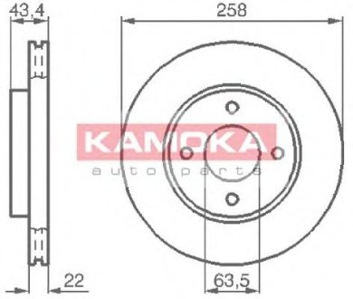 Гальмівний диск передній вентильований FORD FIESTA Kamoka 1032144 (фото 1)