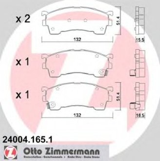 Комплект гальмівних колодок, дискове гальмо Otto Zimmermann GmbH 24004.165.1
