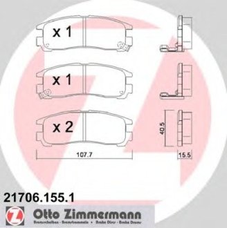 Комплект гальмівних колодок, дискове гальмо Otto Zimmermann GmbH 21706.155.1