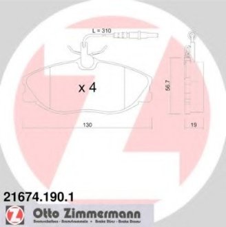 Комплект гальмівних колодок, дискове гальмо Otto Zimmermann GmbH 21674.190.1